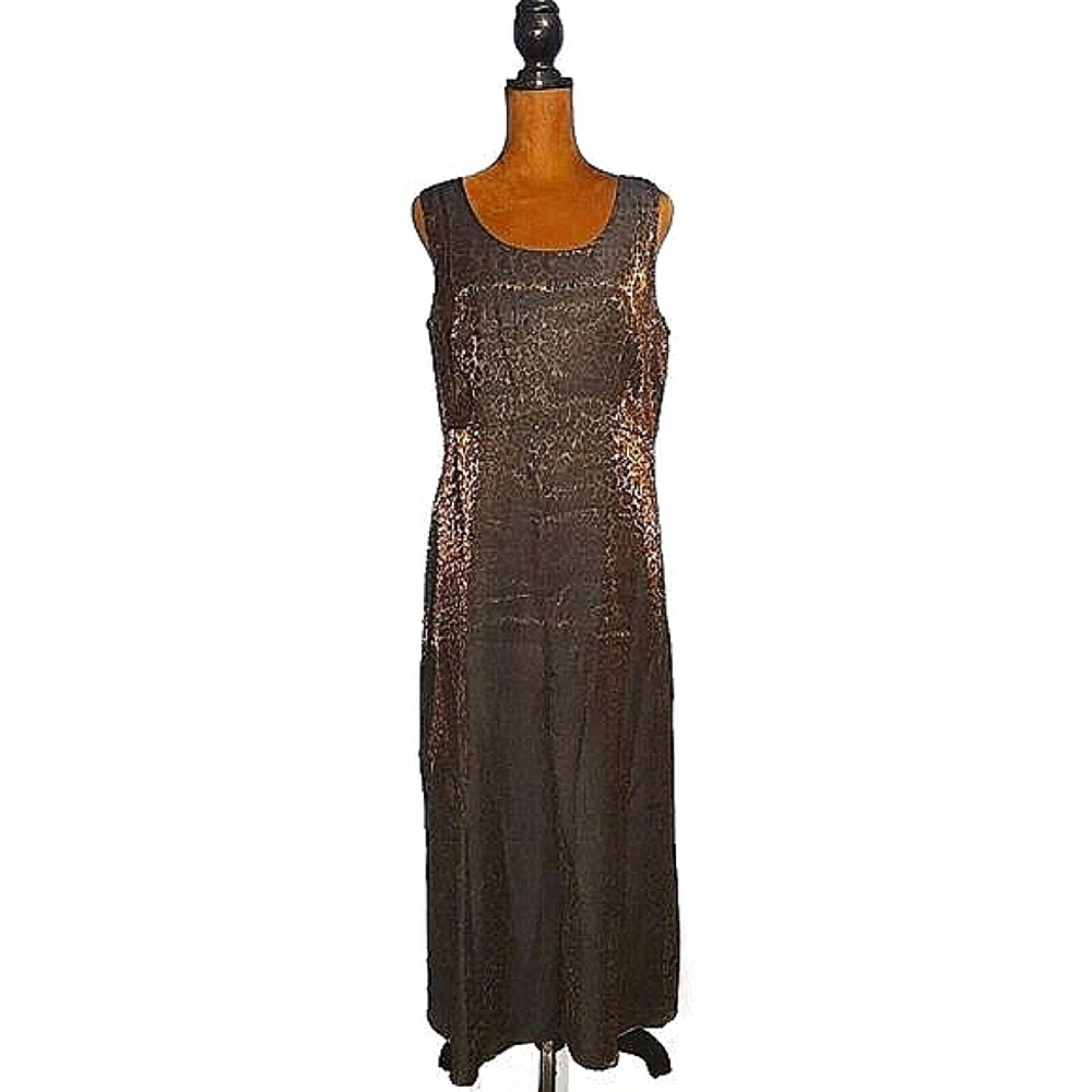 Vintage Dress Y2K 90s Leopard Print Shimmer Size 12 Petite Lined Maxi‎ Tank